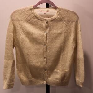 NWT Bonpoint Gold Cardigan Sweater Cotton Mohair Open Knit 12 Girls Flaw